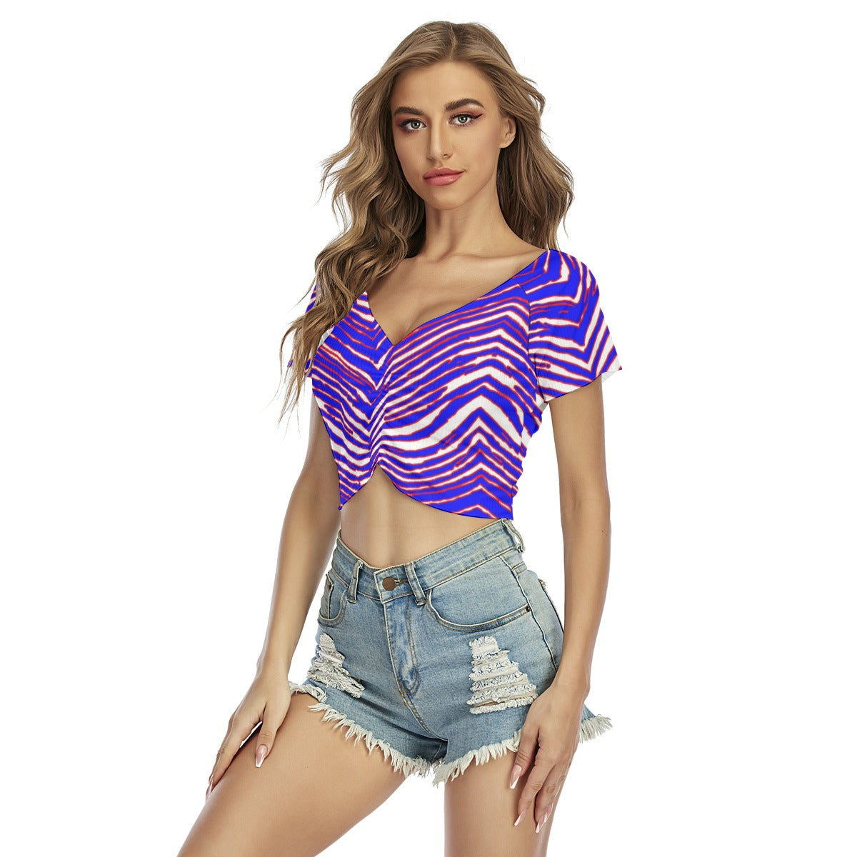Buffalo Bills Zubaz Women's Raglan Drawstring Front  Crop Tee