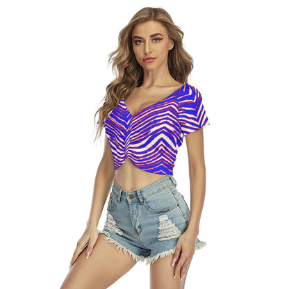 Buffalo Bills Zubaz Women's Raglan Drawstring Front  Crop Tee