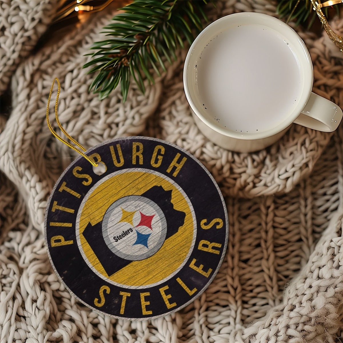 Pittsburgh Steelers Round Christmas Ceramic Decoration Ornaments