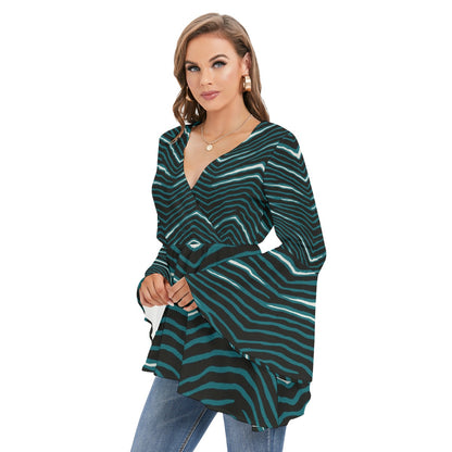Philadelphia Football Game Day All-Over Print Women's V-neck Blouse With Flared Sleeves