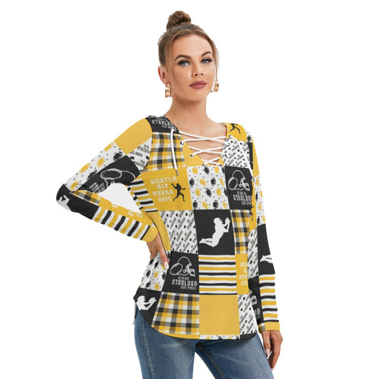 All-Over Print Women's Long Sleeve Neckline Tie Sweatshirt