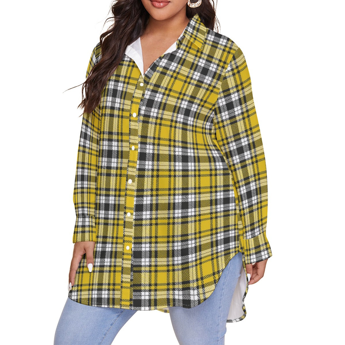 Iowa tartan plaid Hawkeyes Women's Shirt With Long Sleeve(Plus Size)