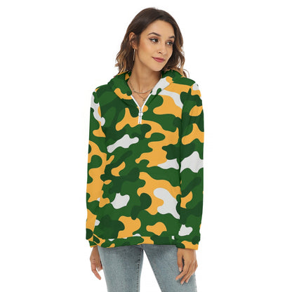 Green Bay Football Game Day All-Over Print Women's Borg Fleece Hoodie With Half Zip