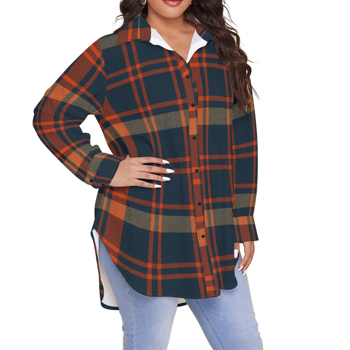 Auburn - Tigers Tartan Plaid Women's Shirt With Long Sleeve(Plus Size)