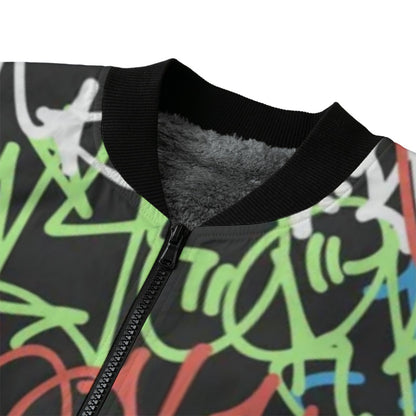 Wildstyle Graffiti Seamless Pattern Tags Fashion Fleece Bomber Jacket
