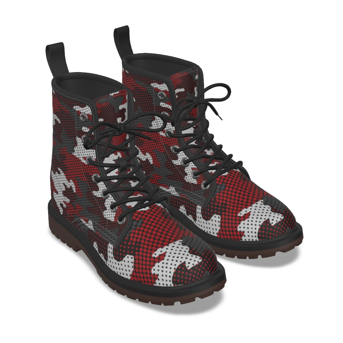 Urban Legend Arkansas Red and White Camo Martin Short Boots – Rugged College Streetwear for Game Day