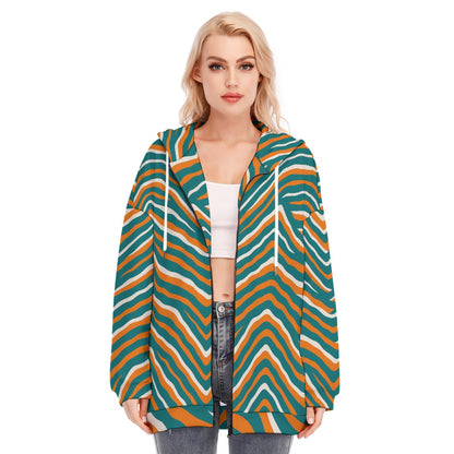 Miami Football Game Day All-Over Print Women's Long Hoodie With Zipper Closure
