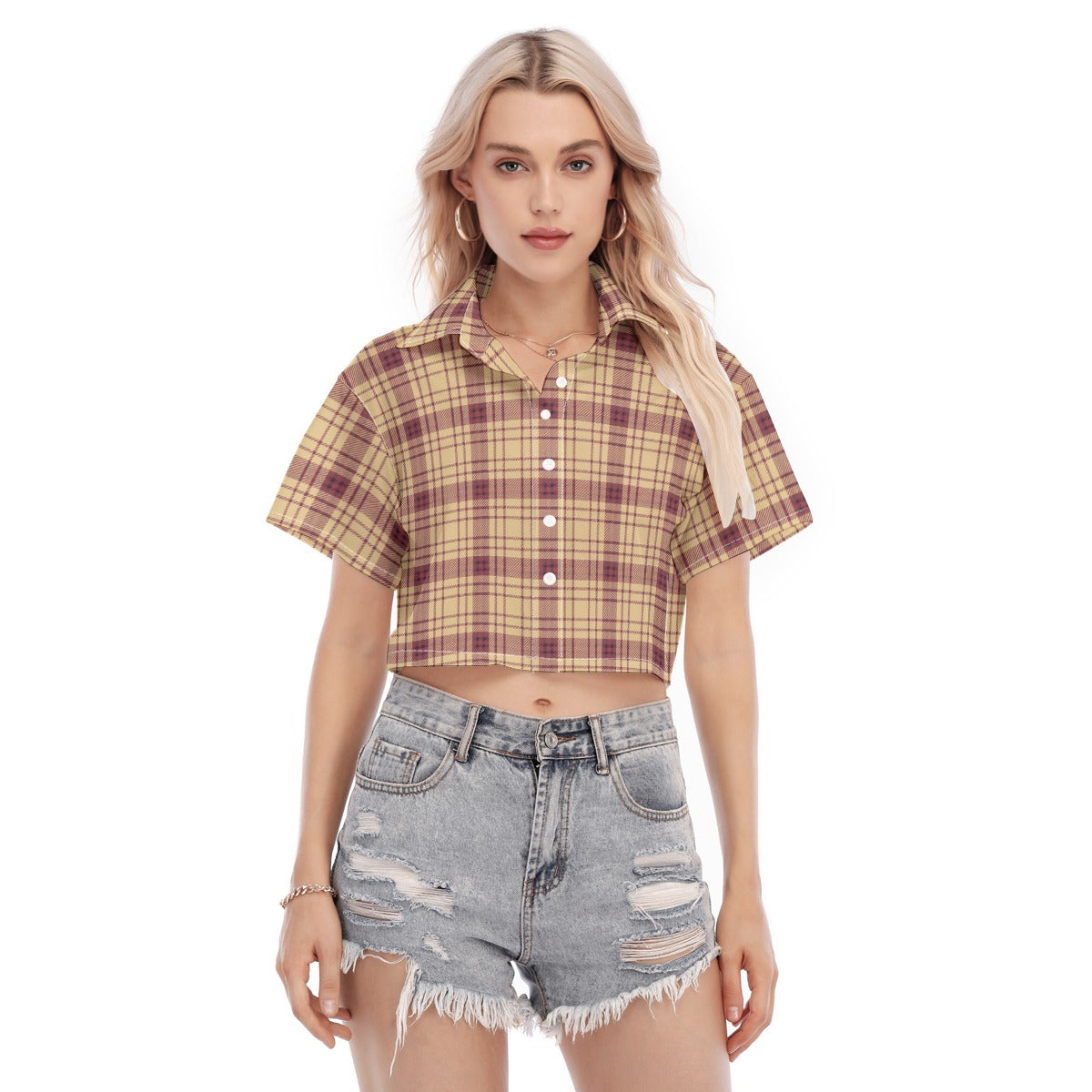 Florida  Seminoles Tartan Plaid Women's Cropped Shirt