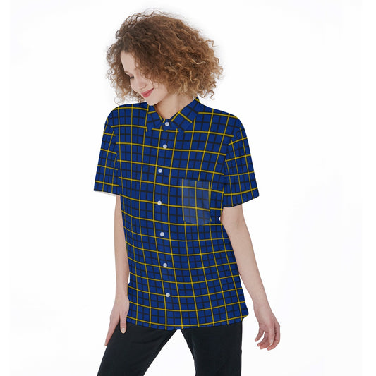 Pittsburgh Tartan Plaid Panthers Women's Short Sleeve Shirt With Pocket