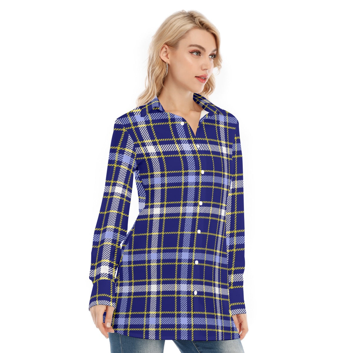 Michigan Tartan Plaid Wolverines Women's Long Shirt |115GSM Cotton poplin