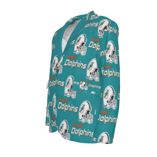 Miami Football Game Day All-Over Print Men's Casual Flat Lapel Collar Blazer