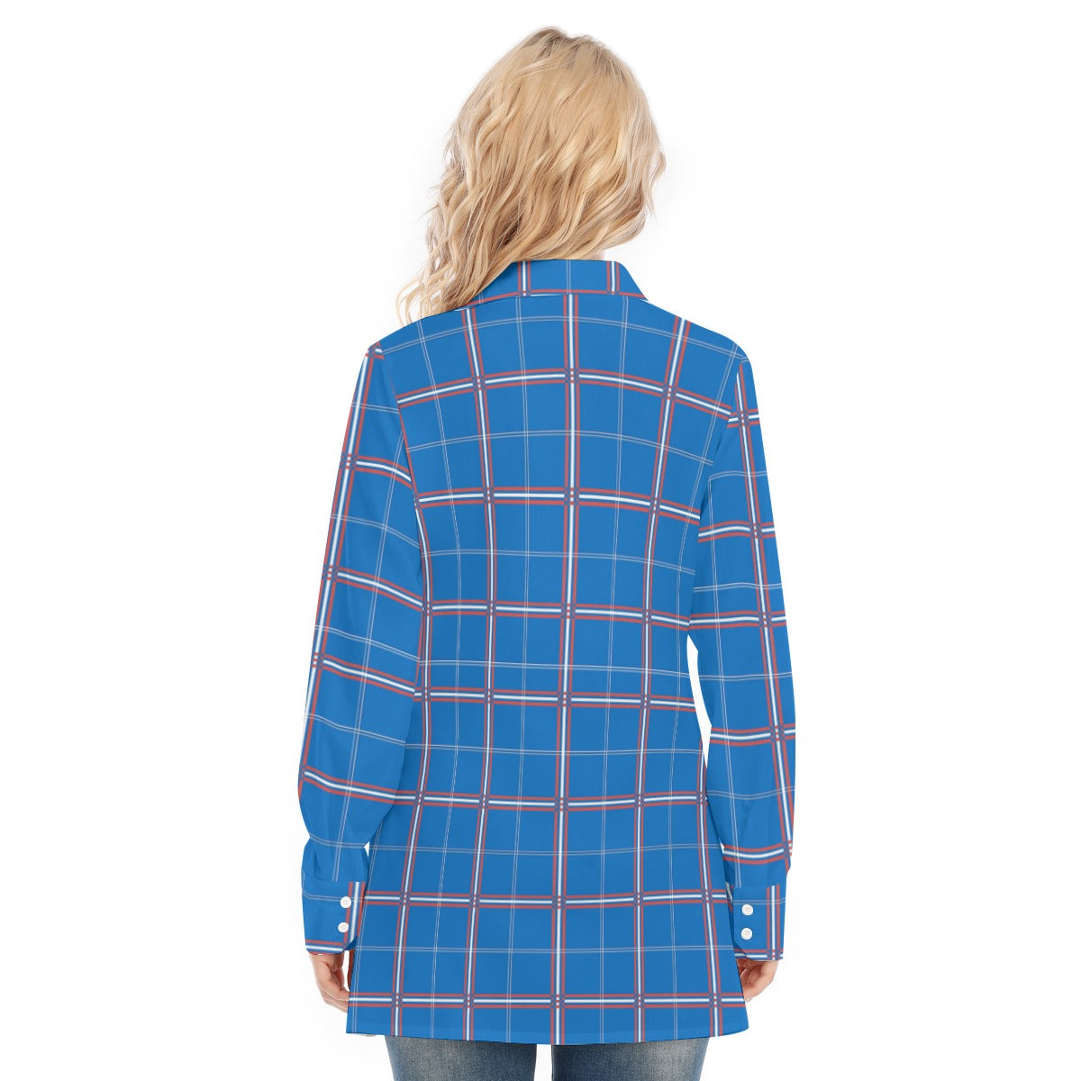 Kansas Tartan Plaid Jayhawks  Women's Long Shirt |115GSM Cotton poplin