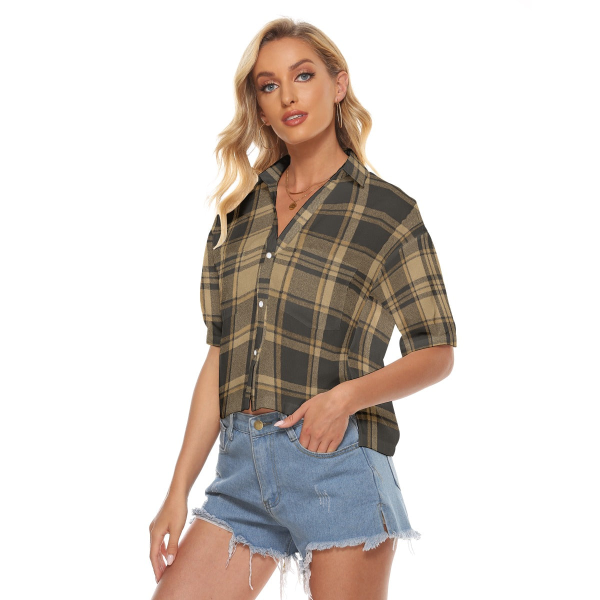 Urban Legend Colorado Boulder Buffaloes Tartan Plaid Women's V-Neck Shirt – Gold and Black College S