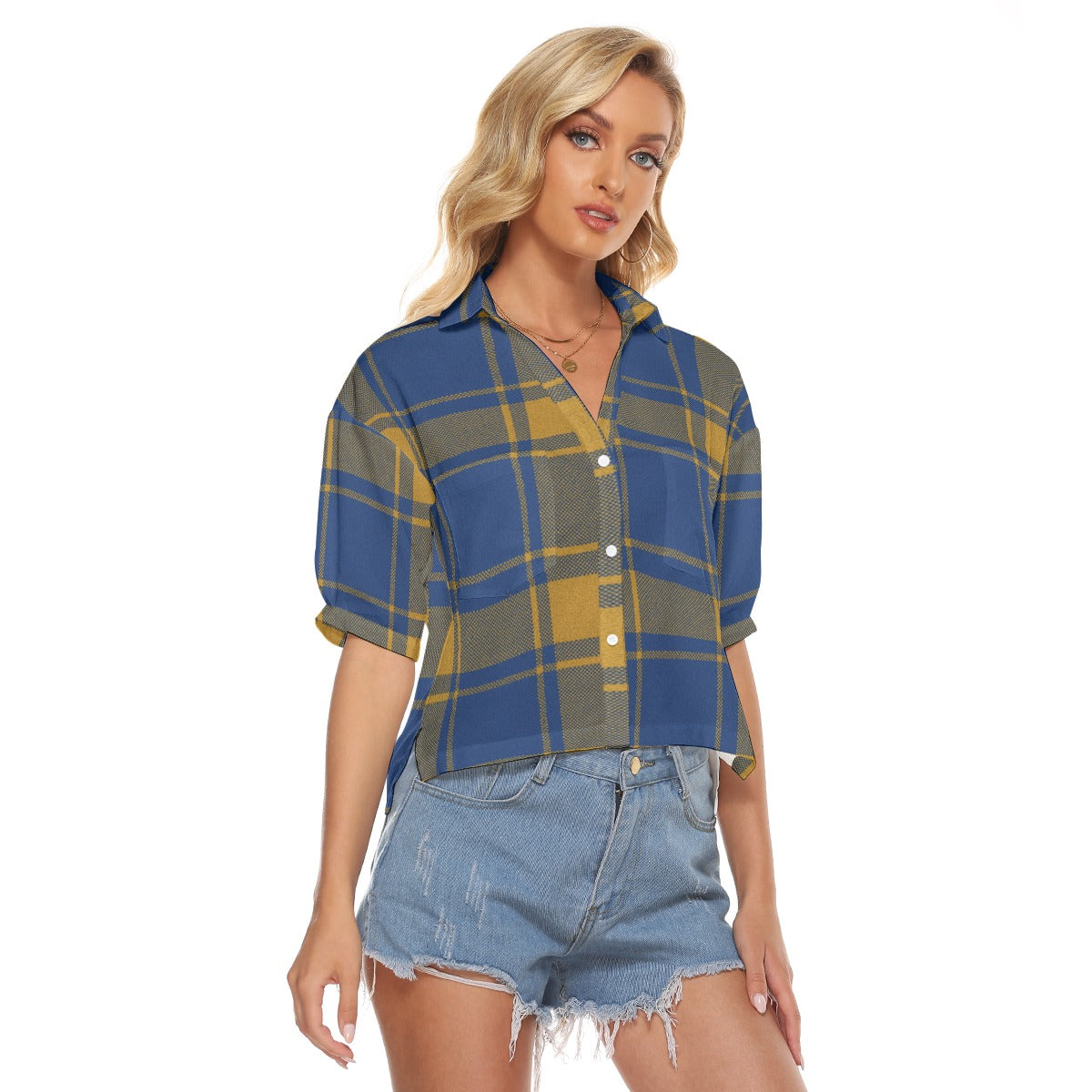 Urban Legend Pittsburgh Panthers Tartan Plaid Women's V-Neck Shirt – Blue and Gold College Streetwea