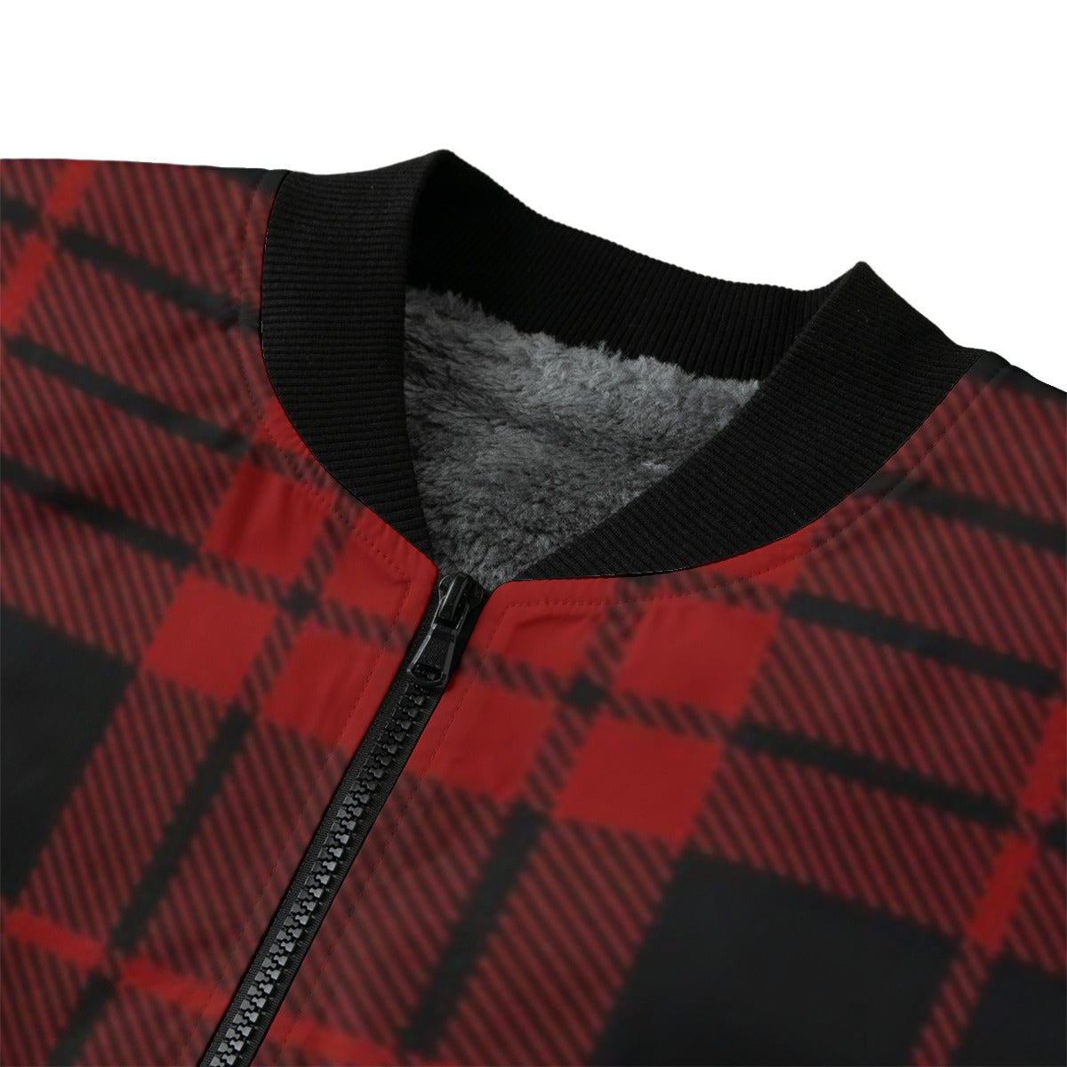 Wallace – black and red with strong contrast tartan Fleece Bomber Jacket