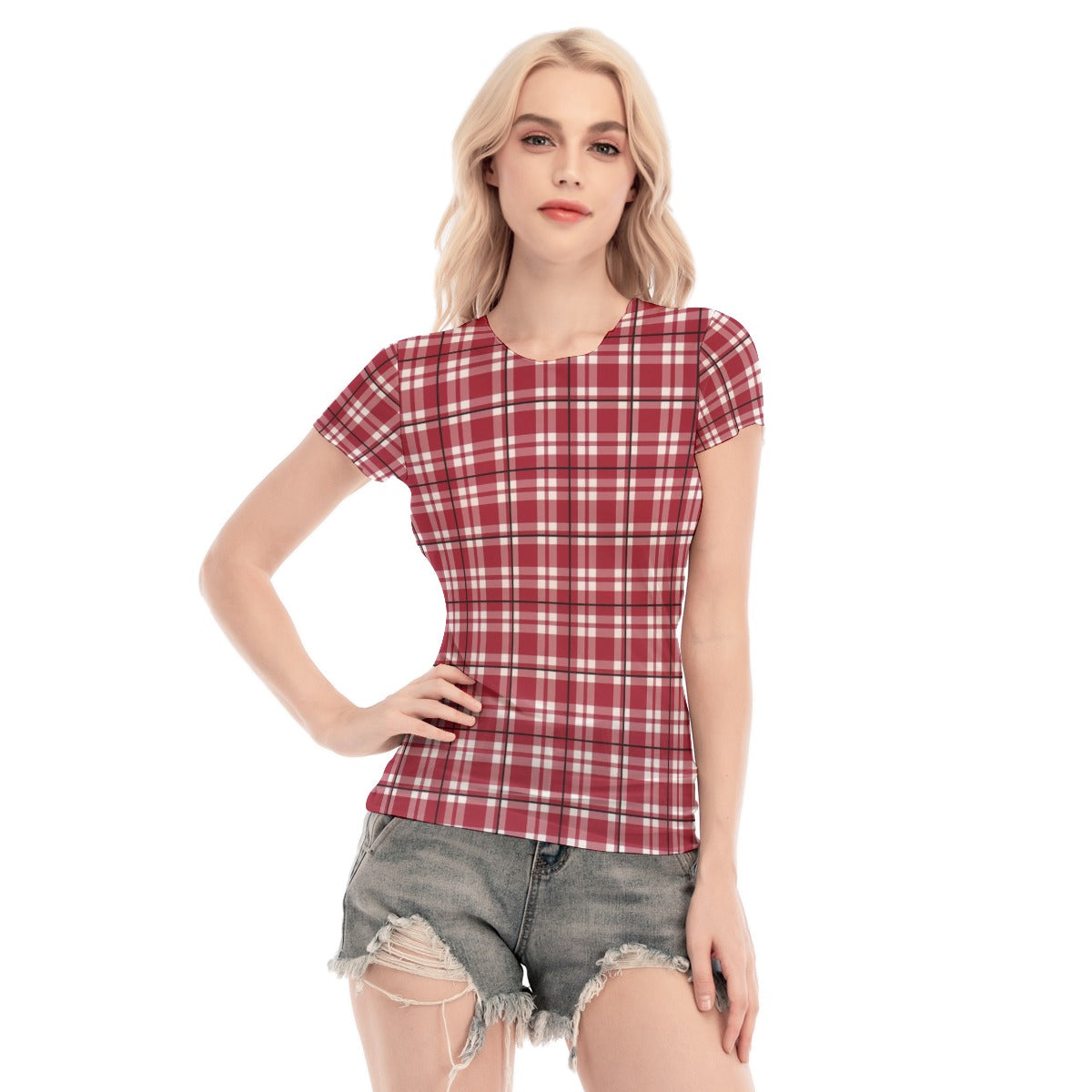 Alabama Tartan plaid Women's Short Sleeve Mesh Blouse