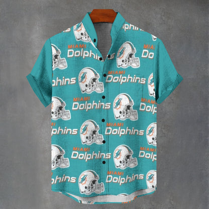 Miami Football Game Day All-Over Print Men's Stand Collar Shirt|110GSM Imitation Flax