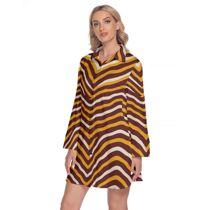 Washington Commanders Women's Lapel Shirt Dress With Long Sleeve