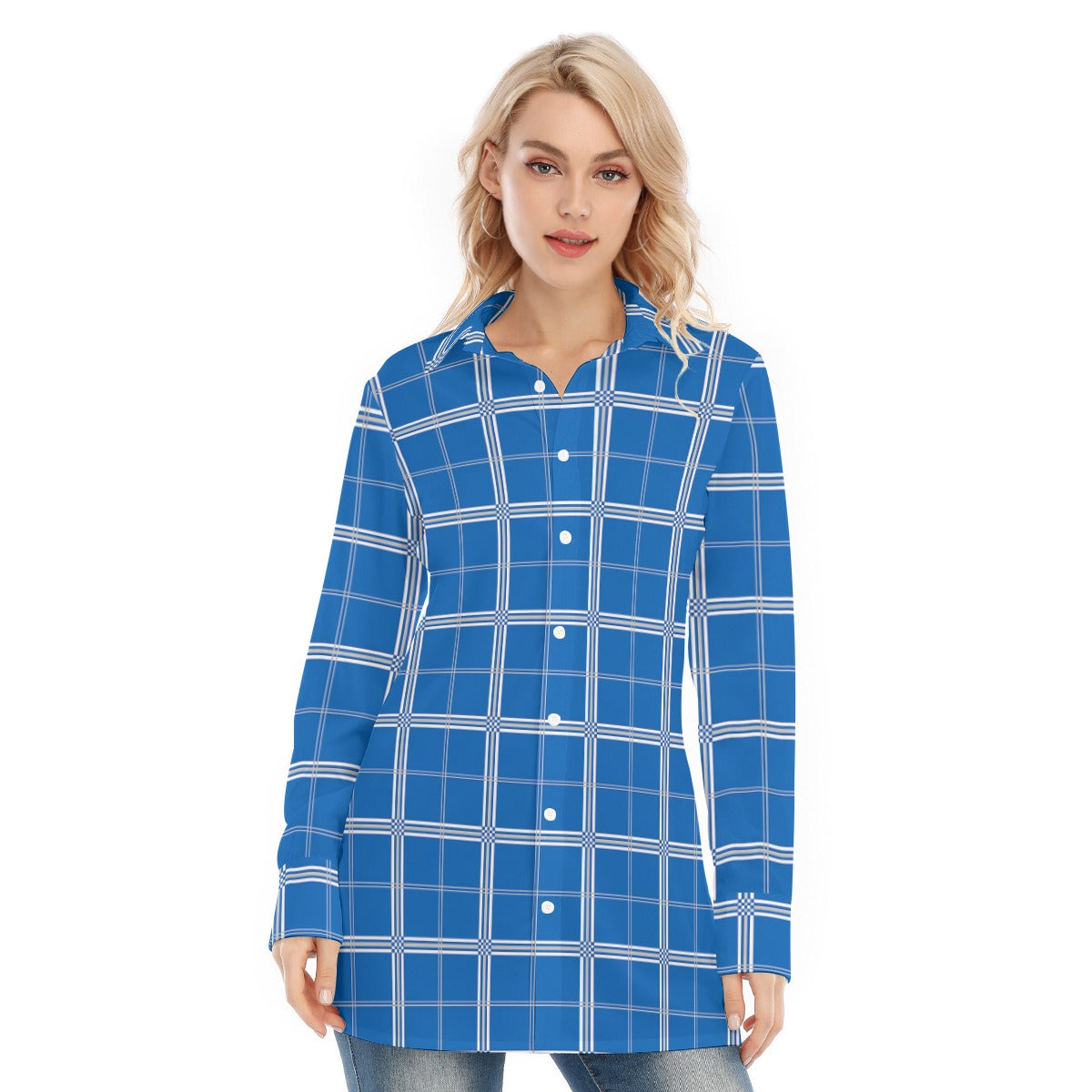 Kentucky Tartan Plaid Wildcats Women's Long Shirt |115GSM Cotton poplin