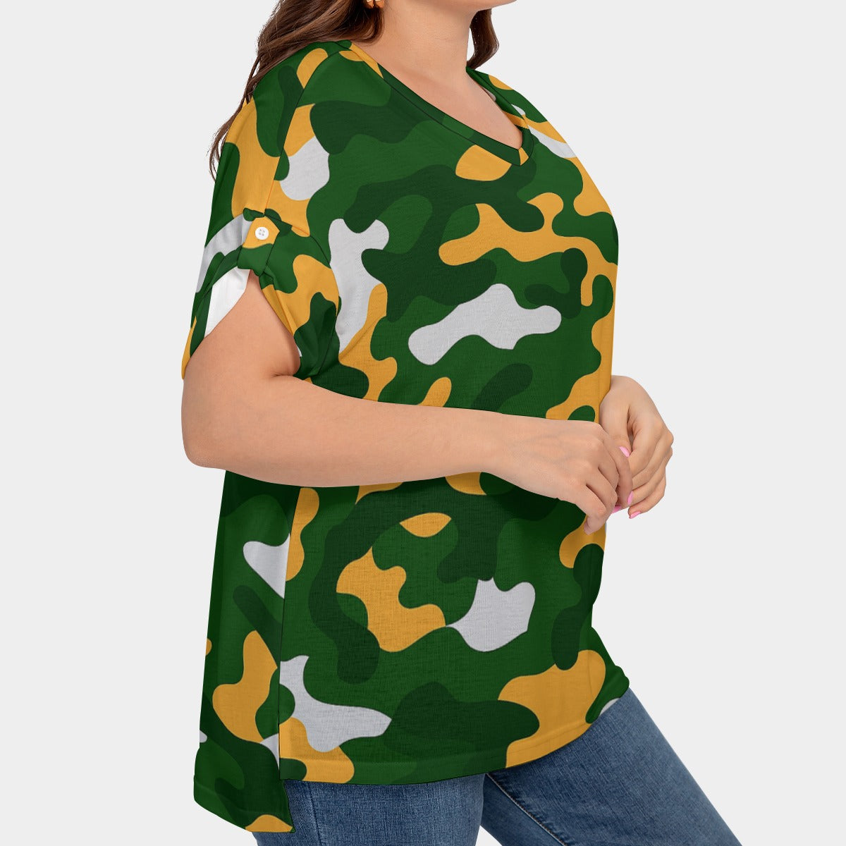 Green Bay Football Game Day All-Over Print Women's Drop-shoulder Short Sleeve T-shirt With Sleeve Loops(Plus Size)