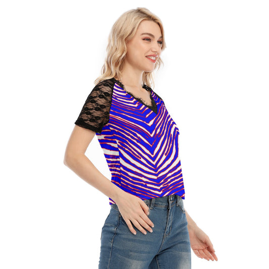 Buffalo Bills Zubaz Women's V-neck T-shirt With Lace