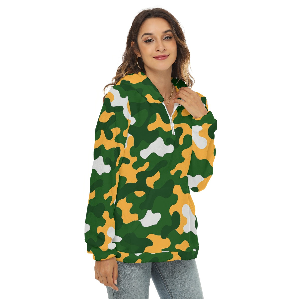 Green Bay Football Game Day All-Over Print Women's Borg Fleece Hoodie With Half Zip