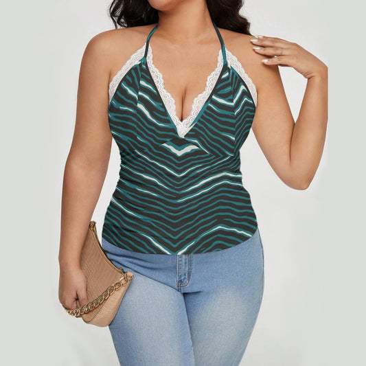 Philadelphia Football Game Day All-Over Print Women's Lace-Trimmed Tie-Back Top