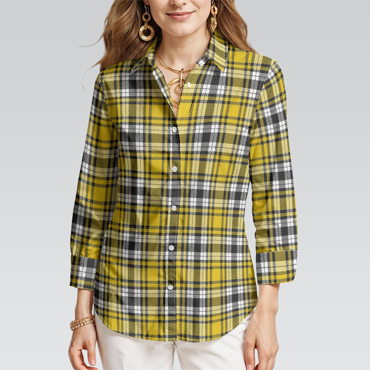 Iowa tartan plaid Hawkeyes Women's 3/4 Sleeve Shirt