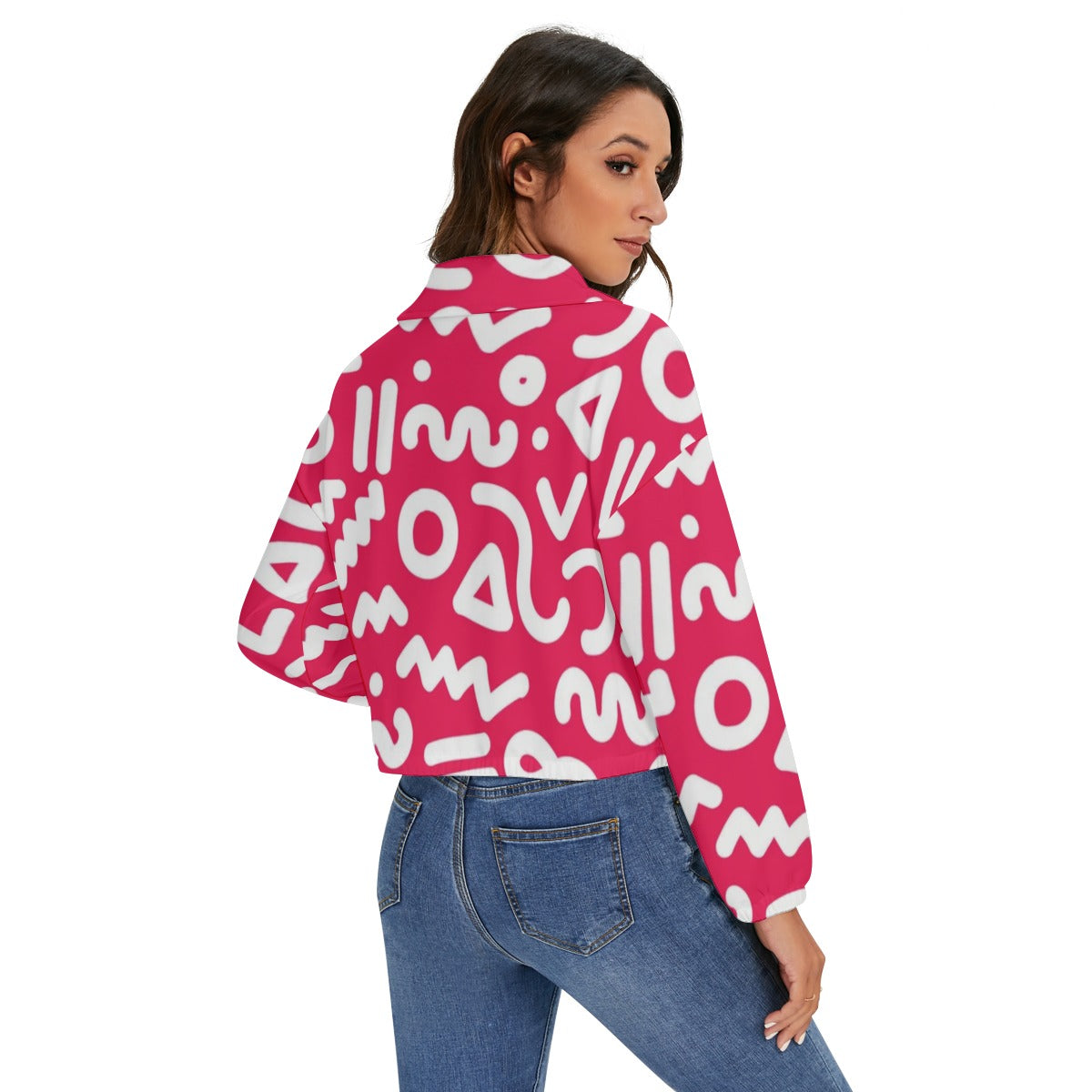 Urban Legend 90s Street Icons Memphis Red Pattern Women’s Zip Jacket