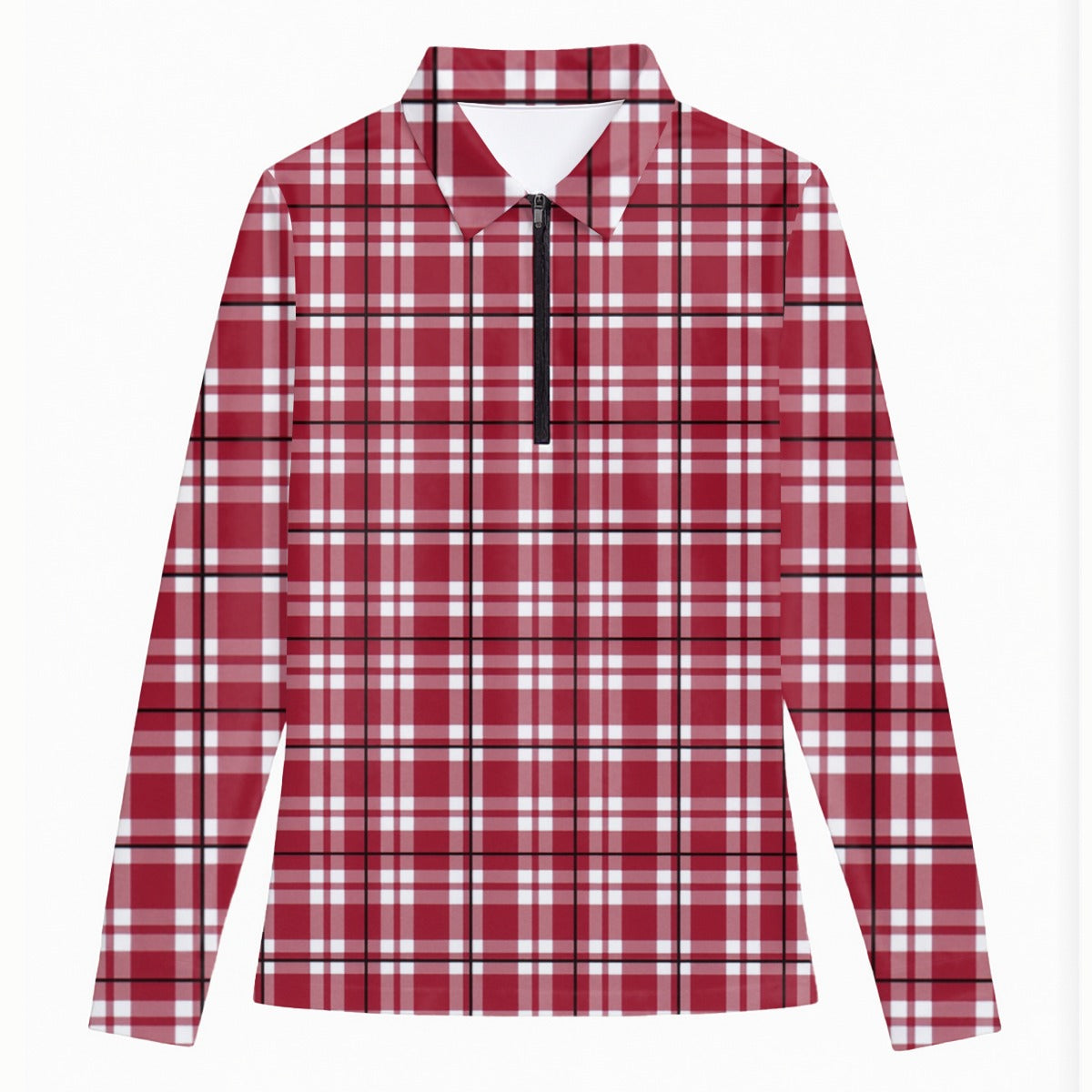 Alabama Tartan plaid Women's Quarter Zip Sport Shirt With  Long Sleeve