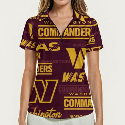 Washington Commanders Women's Zip Polo Shirt With Short Sleeve