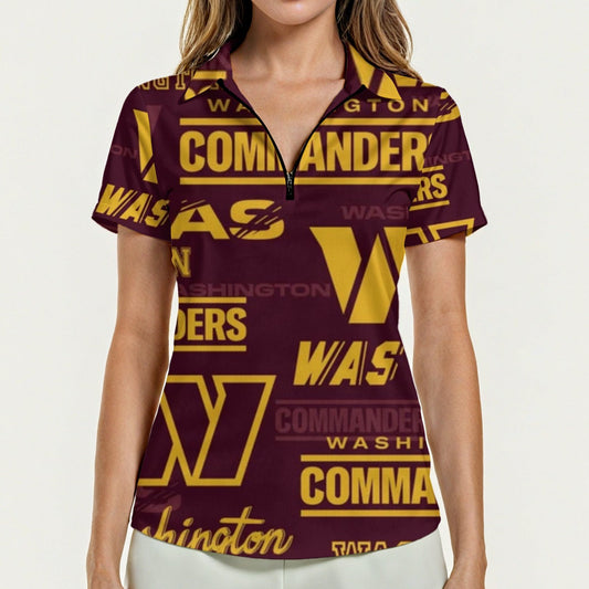 Washington Commanders Women's Zip Polo Shirt With Short Sleeve