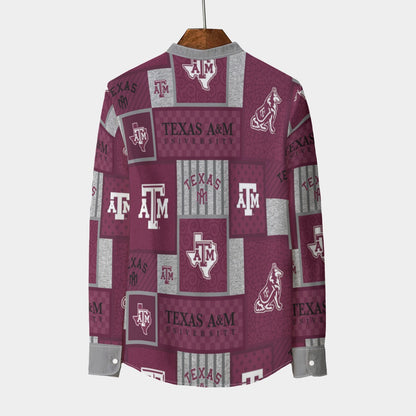 Texas A&M Aggies Stand Collar Shirt With Long Sleeve|110GSM Imitation Flax