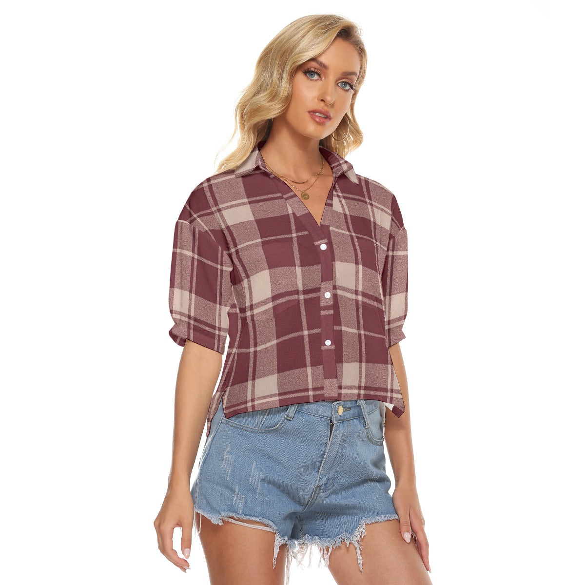 Urban Legend Texas A&M Aggies Tartan Plaid Women's V-Neck Shirt – Maroon and White College Streetwea