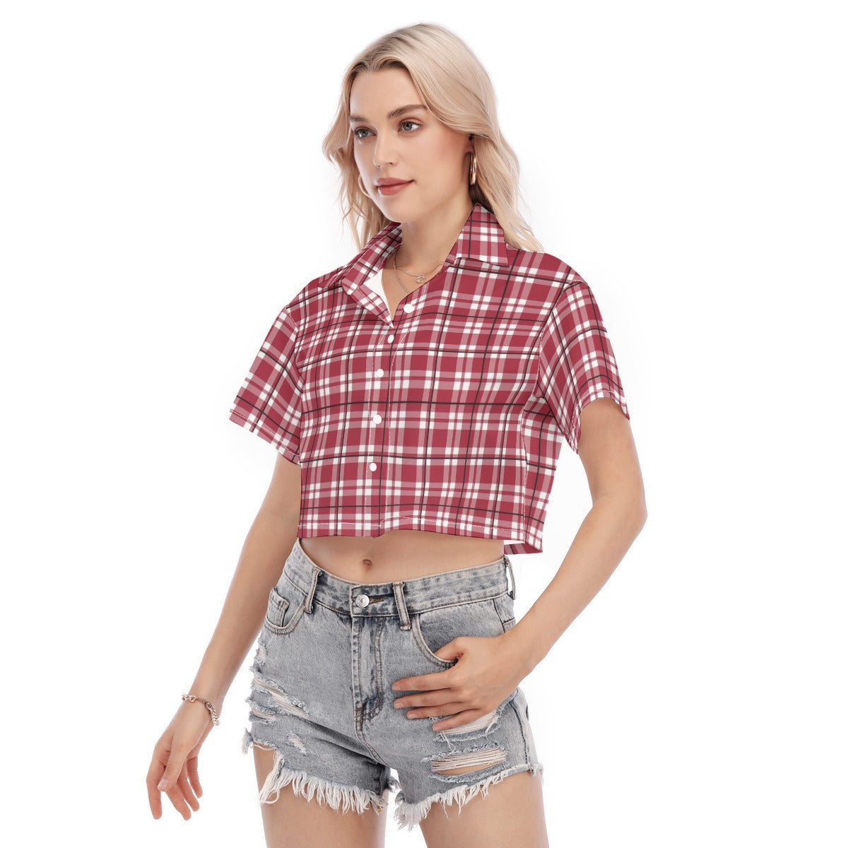 Alabama - Crimson Tide tartan plaid  Women's Cropped Shirt