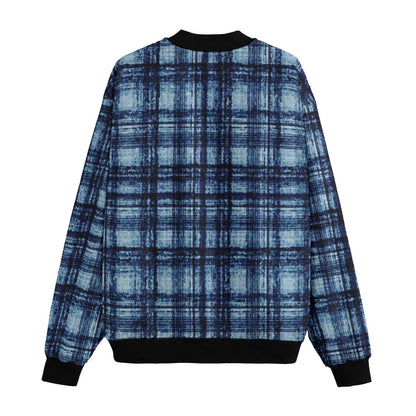 Maclellan Ancient – gray and  blue tartan Fleece Bomber Jacket