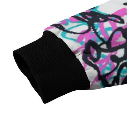 Wildstyle Graffiti Doodle Pattern Pink White Green Fleece Bomber Jacket