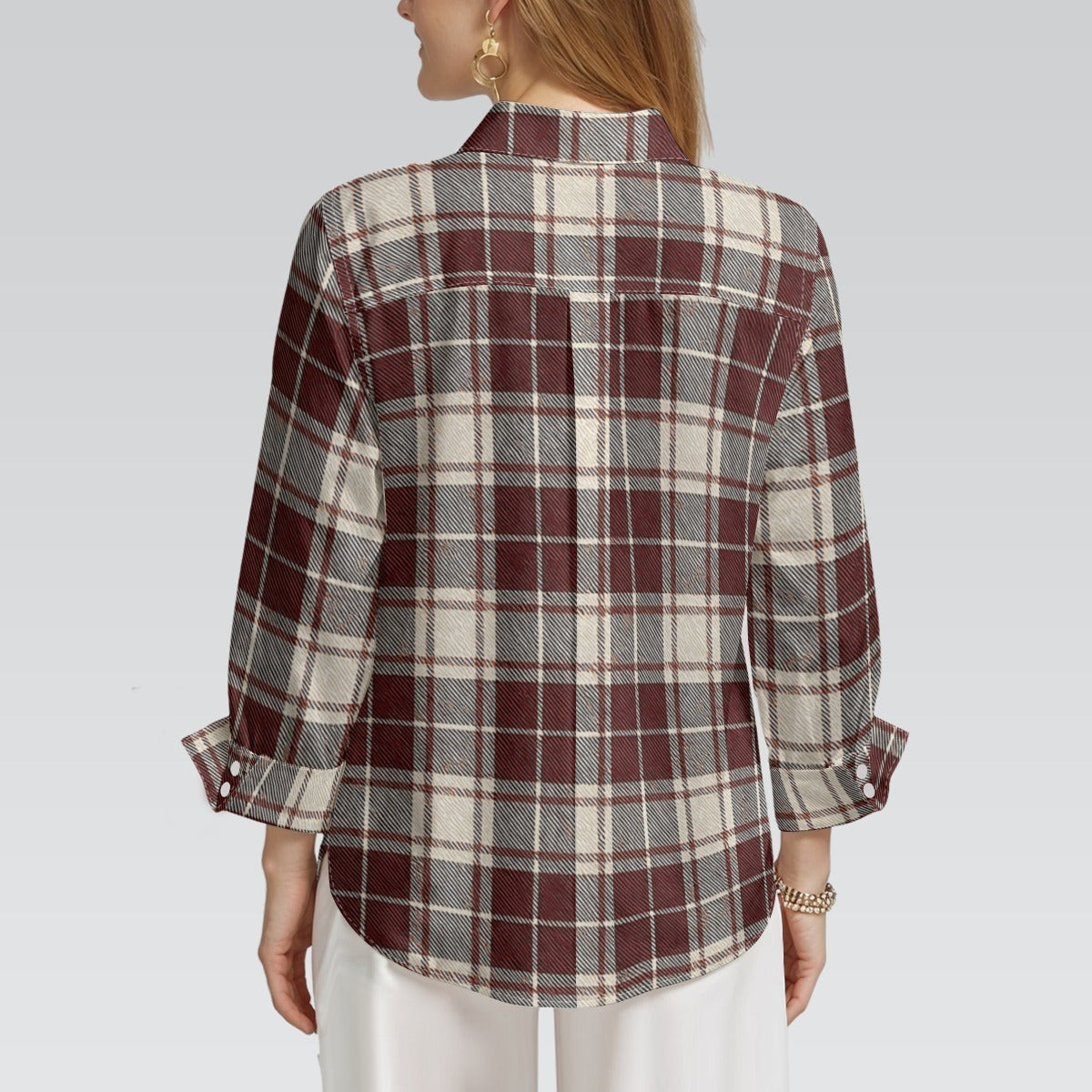 Oklahoma Tartan Plaid Sooners Women's 3/4 Sleeve Shirt