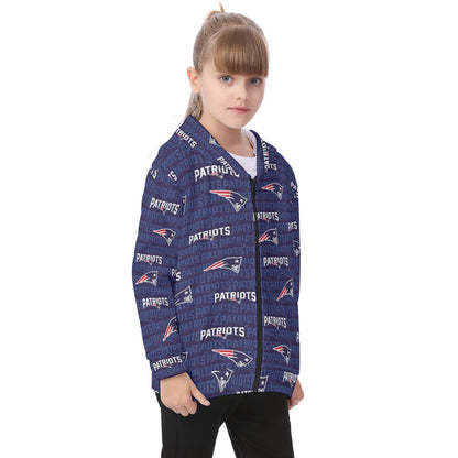 New England Football Game Day All-Over Print Kid's Heavy Fleece Zip Up Hoodie