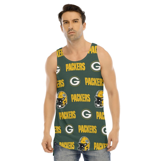 Green Bay Football Game Day All-Over Print Men's Curved Hem Long Tank Top