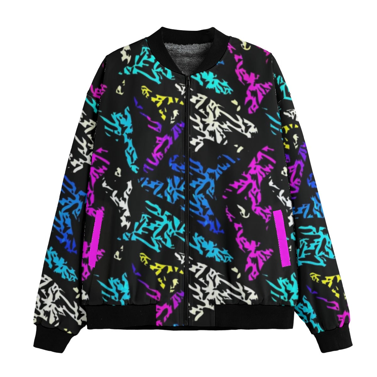 Graffiti Explosion Grunge Colored Fleece Bomber Jacket – Urban Streetwear Style