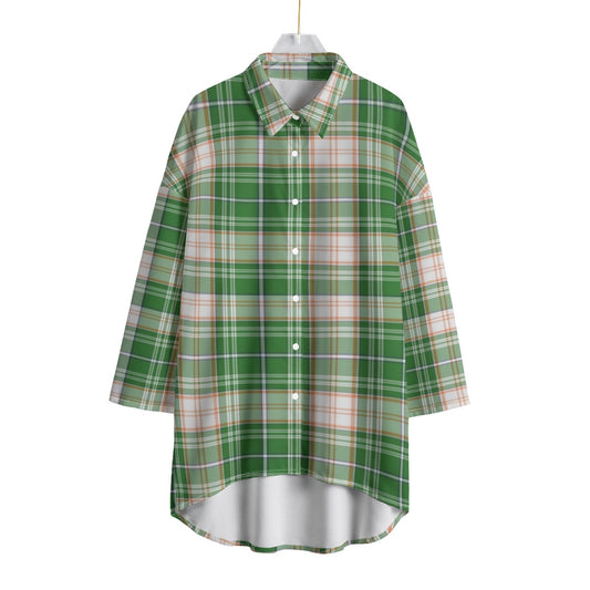 Miami Tartan Plaid Hurricanes  Women's Chiffon Shirt With Elbow Sleeve