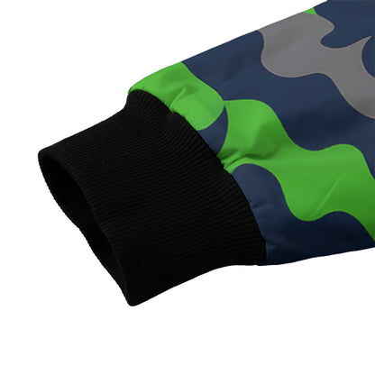 Seattle Seahawks Camo Fleece Bomber Jacket – Navy, Green and Gray NFL Streetwear