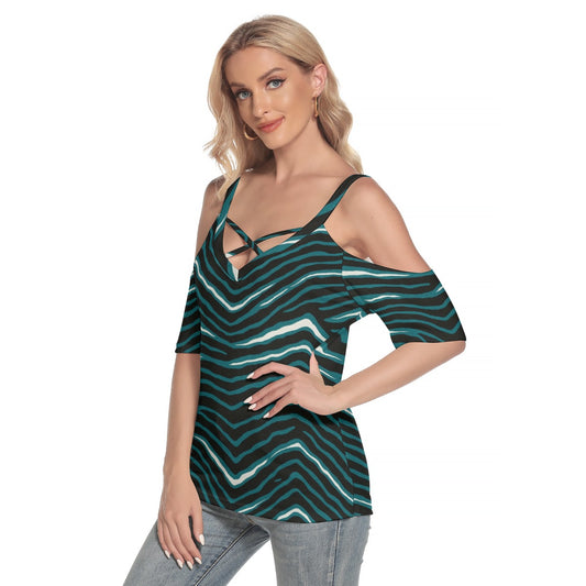 Philadelphia Football Game Day All-Over Print Women's Cold Shoulder T-shirt With Criss Cross Strips
