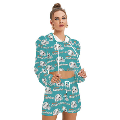 Miami Football Game Day All-Over Print Women's Mirco Fleece Hoodie And Shorts Set