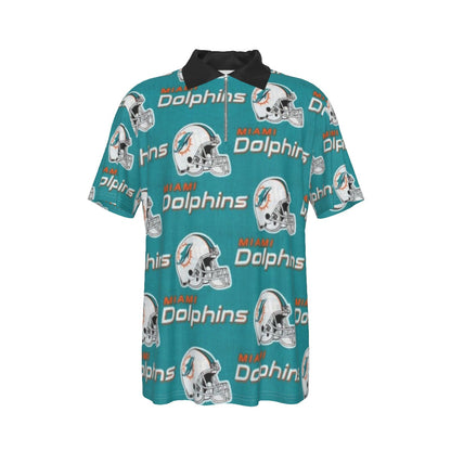 Miami Football Game Day All-Over Print Men's Lapel Zip Short Sleeve POLO