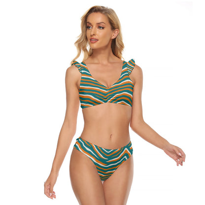 Miami Football Game Day All-Over Print Women's Bikini Swimsuit With Ruffle Cuff Bra