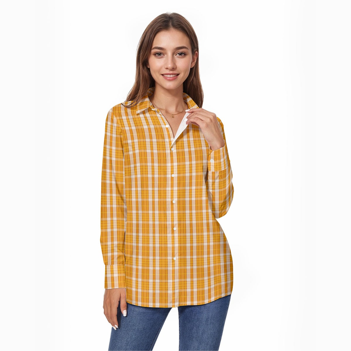 Tennessee Tartan Plaid Volunteers Women's Comfort Shirt With Button|125GSM Cotton