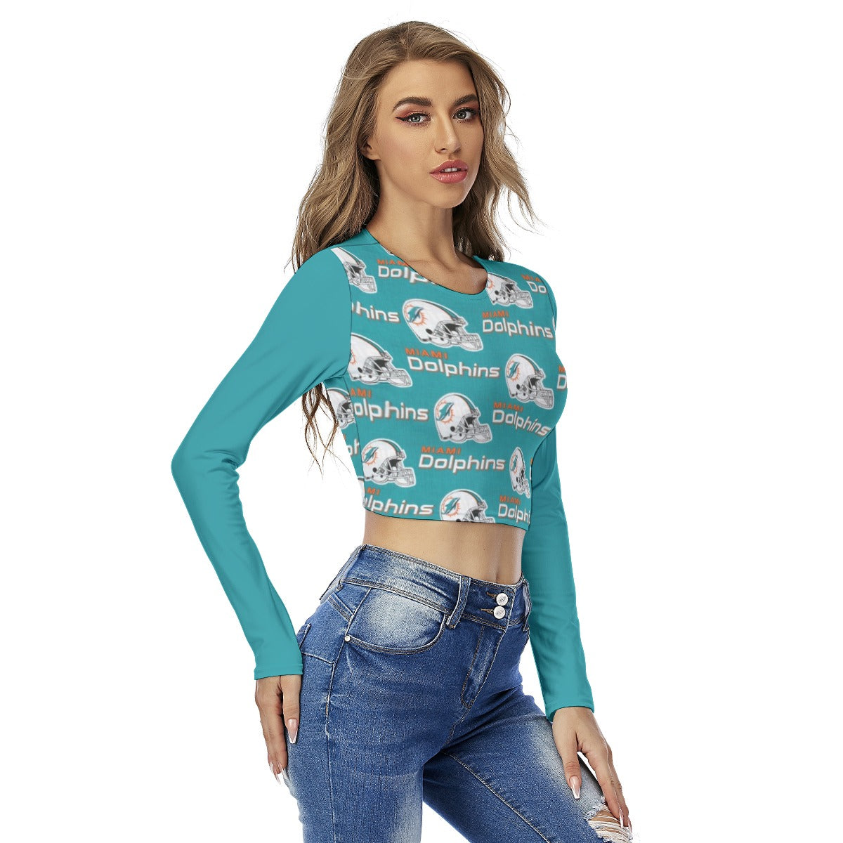 Miami Football Game Day All-Over Print Women's Round Neck Crop Top T-Shirt
