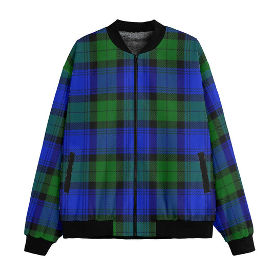 Black Watch Scottish tartan plade Fleece Bomber Jacket